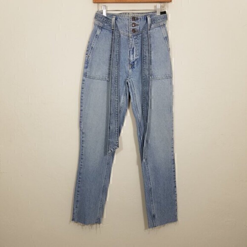 NWT Abercrombie & Fitch MOM Jeans High Rise Raw Hem Blue Size 00/24
